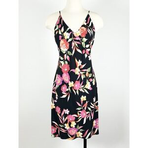 Natori Floral Slip Dress Womens Medium Black Pink Green Adjustable Straps V-neck